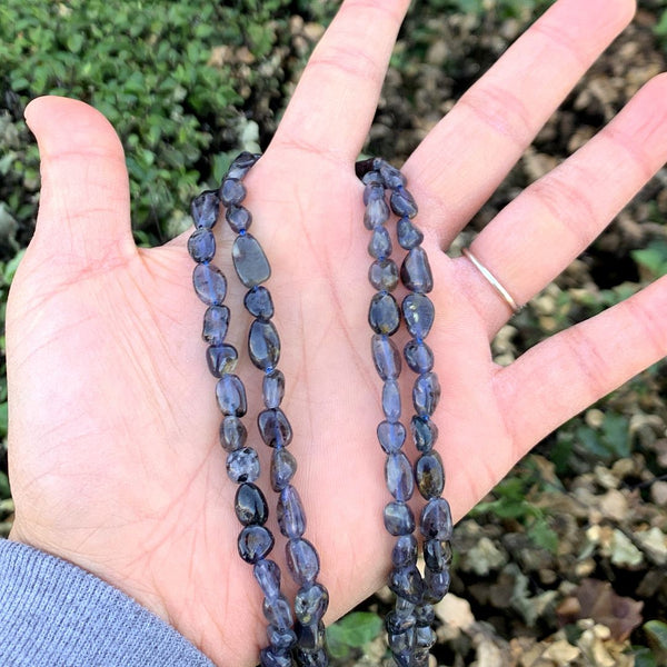 Natural Iolite Dichroite Gemstone Oval Tumbled Pebble Beads, Irregular, 6mm to 8mm, Hole ID 1mm, 15 Inch/1 Strand, GZ11-66