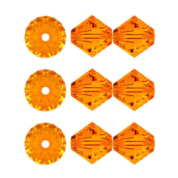 50pcs Preciosa Faceted Bicone Crystal Beads, Sun Orange, 6mm, Hole ID 1mm, Pre-B612