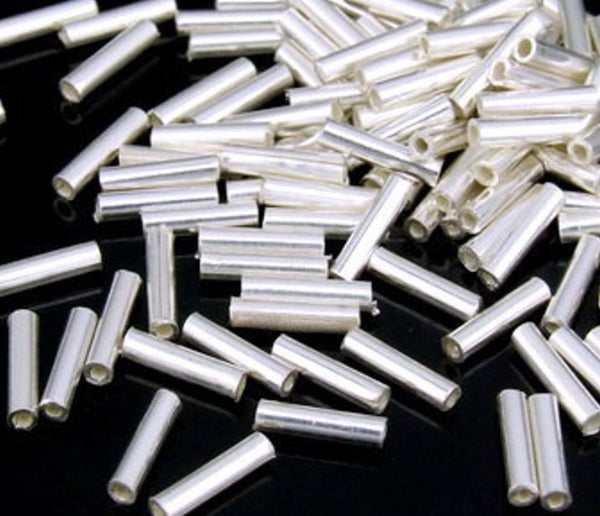 100pcs Tarnish Resistant Small Tiny Straight Tubes, Sterling Silver Plated Brass, 5x2mm, Hole ID 1.3mm, BF31-1