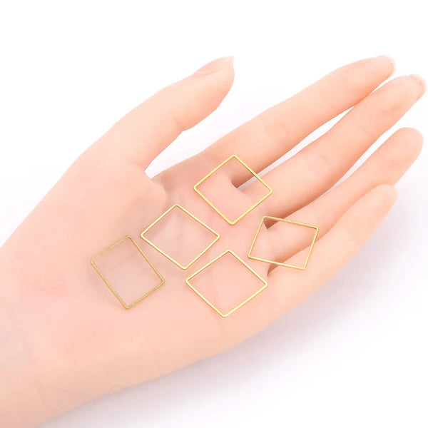 50pcs Raw Brass Square Beading Hoops, Open Back Bezel Frame, Unplated/Uncoated, 0.8mm/20 Gauge, Size Selections: 12mm/16mm/20mm