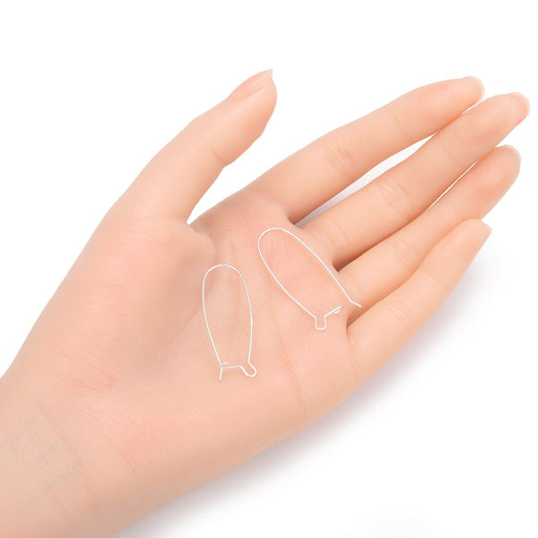 10pcs 925 Sterling Silver Kidney Earring Hooks, 0.7mm/21 Gauge, Length Selections: 20mm/25mm/30mm/36mm
