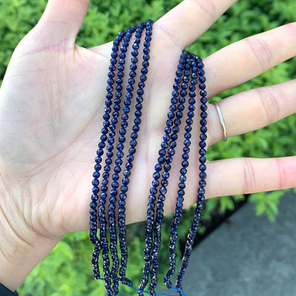 Natural Dark Indigo Blue Jade Gemstone Faceted Round Beads, 3mm/Small Tiny, Hole ID 0.8mm, 2 Strands/26 Inch Total, GH3R-7