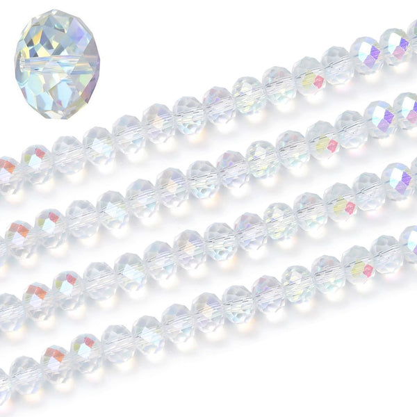 500pcs Creative Club Faceted Rondelle Crystal Glass Beads, Crystal AB, 6x4mm, Hole ID 1mm, CCR602