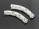10pcs Large Hole Filigree Flower Curved Noodle Tube Beads, Sterling Silver Plated Brass, 30mm Long, Hole ID 3.5mm, CF51-S