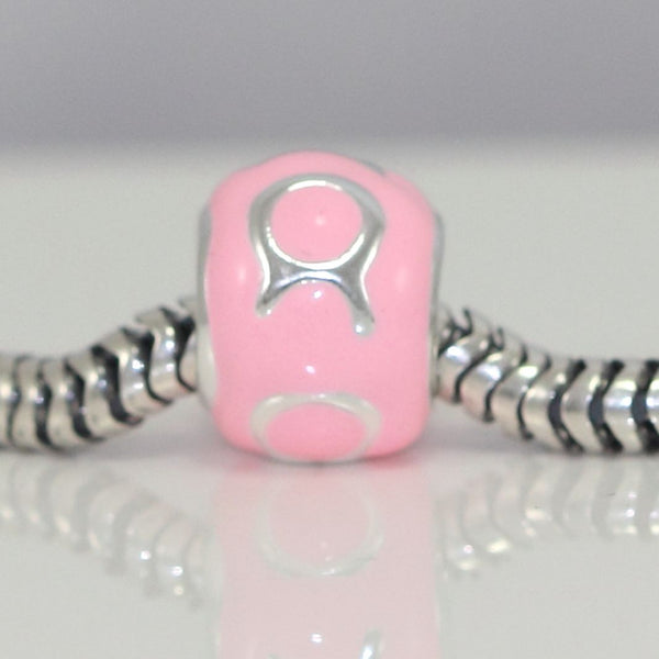 1pc 925 Sterling Silver Taurus Zodiac Sign Bead Charm Pink Enamel, Compatible with Pandora All Other Charm Bracelets, EC57