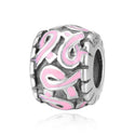 Real 925 Sterling Silver Pink Ribbon Hope Courage Enamel Bead