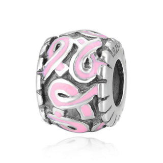 Real 925 Sterling Silver Pink Ribbon Hope Courage Enamel Bead