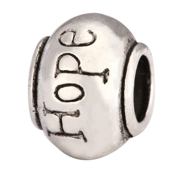 20pcs Hope Large Hole Beads, Hole ID 4.5mm,Antique Silver, Zinc Alloy Metal, MEC-C7