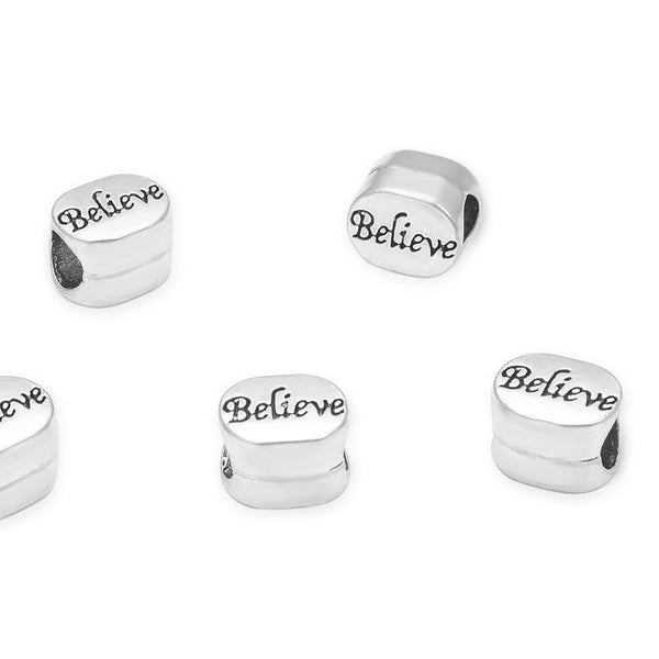 20pcs I Believe Large Hole Beads, Hole ID 4.5mm, Antique Silver, Zinc Alloy Metal, MEC-C2