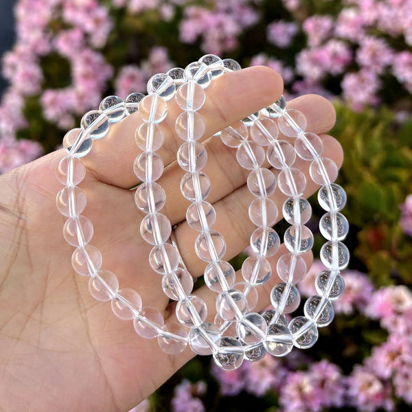 1 Strand Stretch Natural Grade A Clear Crystal White Quartz Beaded Gemstone Bracelet, 8mm Bead, Length Selections: 7 inch/7.5 inch/8 inch/8.5 inch