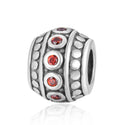 1pc 925 Sterling Silver Round January Birthstone Bead Charm, Siam Red Garnet Cubic Zirconia CZ, 10x8mm, Hole ID 4.5mm, EC1-F1