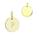 1pc 925 Sterling Silver 12mm Letter P Charm, Real 18K Yellow Gold Plated, Heart Engraved, Name Initial Disc Coin Pendant Drop, SLP-G16