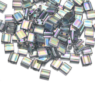 10g Miyuki Full Tila Square Seed Beads 5x5mm, Rainbow Luster Dark Grey TL2440D