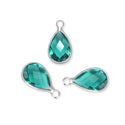 10pcs Grade A May Emerald Green Teardrop Birthstone Charm Drop, Sterling Silver Plated Brass, Size Selections: 11x7mm, 14x8mm, 16x9mm
