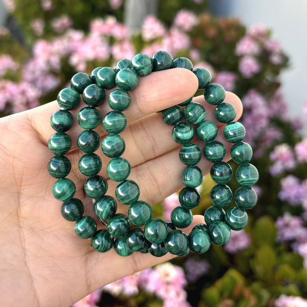 1 Strand Stretch Natural Green Malachite Beaded Gemstone Bracelet, 8mm Bead, Length Selections: 7 inch/7.5 inch/8 inch/8.5 inch