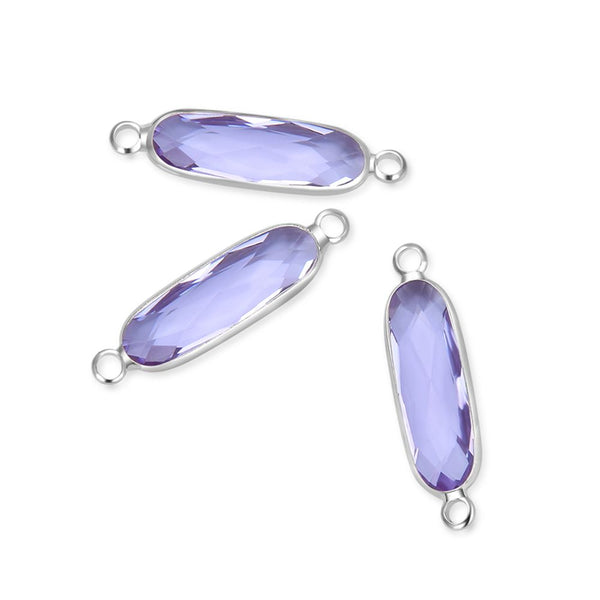 10pcs Grade A June Alexandrite Purple Rectangle Bar Birthstone Links, Sterling Silver Plated Brass, 21x7mm, CCP9-S6