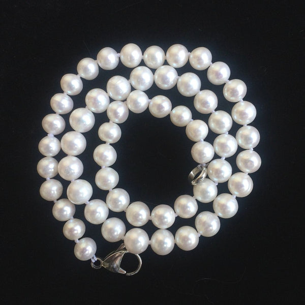 Natural Grade AAA Round White Cultured Freshwater Pearl Necklace, 7-8mm Pearl Strand, Length Selections: 16 inch/18 Inch