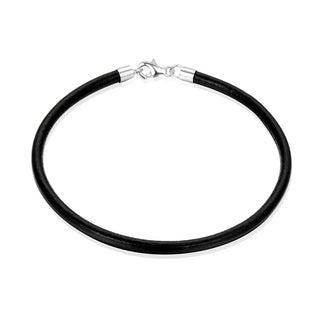 1pc Black Leather Cord Necklace, Sterling Silver Clasp, 3mm Diameter, Length Selections: 7 inch/7.5 inch/8 inch