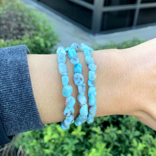 1 Strand Stretch Natural Blue Larimar Free Form Gemstone Bracelet, 5-8mm Small Beads, Length Selections: 7 inch/7.5 inch