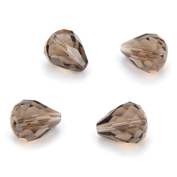 24pcs Adabele Austrian Faceted Teardrop Crystal Beads #5500, Smoked Quartz, 12mm x 10mm, Hole ID 1.2mm, SST-1221