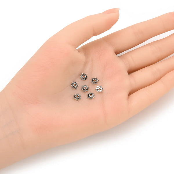 200pcs Textured Filigree Flower Bead Caps, 6mm Small Bead End Caps, Antique Silver, MC-AB16