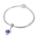 1pc 925 Sterling Silver Love Heart September Birthstone Charm Drop, Blue Sapphire Cubic Zirconia CZ, 26mm (1 inch) Long, Hole ID 4.5mm, EC1-E9