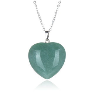 1pc You Are My Only Love Necklace, Natural Green Aventurine Gemstone Large Heart Pendant, 18 Inch Surgical Stainless Steel Chain, GGP8-3