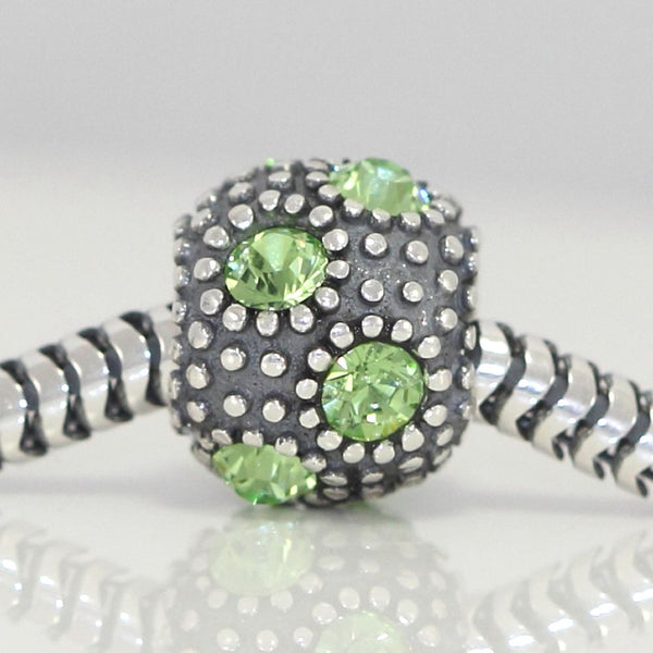 1pc 925 Sterling Silver August Birthstone Bead Charm, Green Peridot Cubic Zirconia CZ, 10.3x9mm, Hole ID 4.5mm, EC1-M8