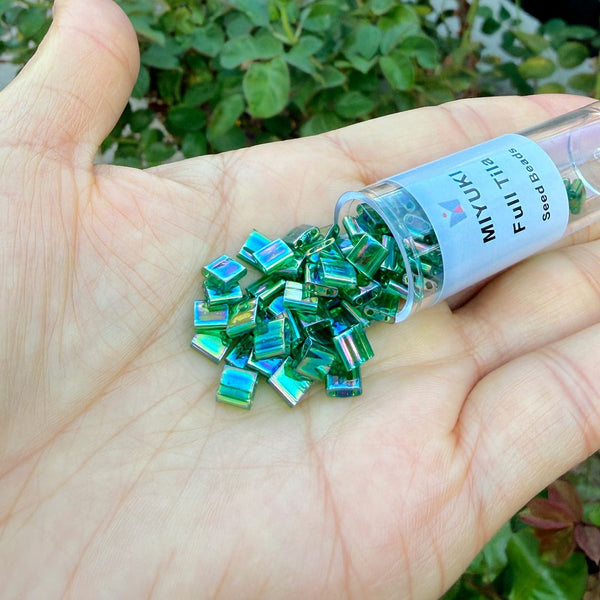 10g Miyuki Full Tila Square Seed Beads 5x5mm, Rainbow Pistachio (TL-179)