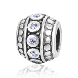 1pc 925 Sterling Silver Round June Birthstone Bead Charm, Light Purple Alexandrite Cubic Zirconia CZ, 10x8mm, Hole ID 4.5mm, EC1-F6