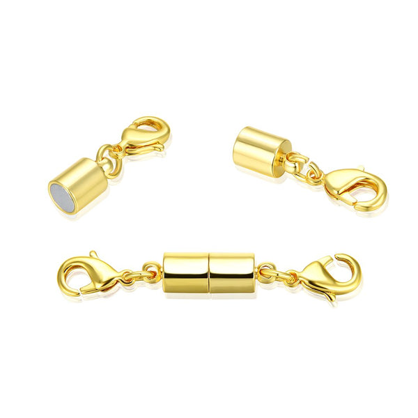 5 Sets Tarnish Resistant Cylinder Magnetic Clasps with Clasp, 18K Yellow Gold Plated Brass, 48mm Long, BF58-2