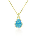 1pc Natural Druzy Crystal Pendant Necklace, Aquamarine Blue Teardrop Small Tiny Gemstone Pendant, 18 inch Gold Plated Stainless Steel Chain, GGP26-3