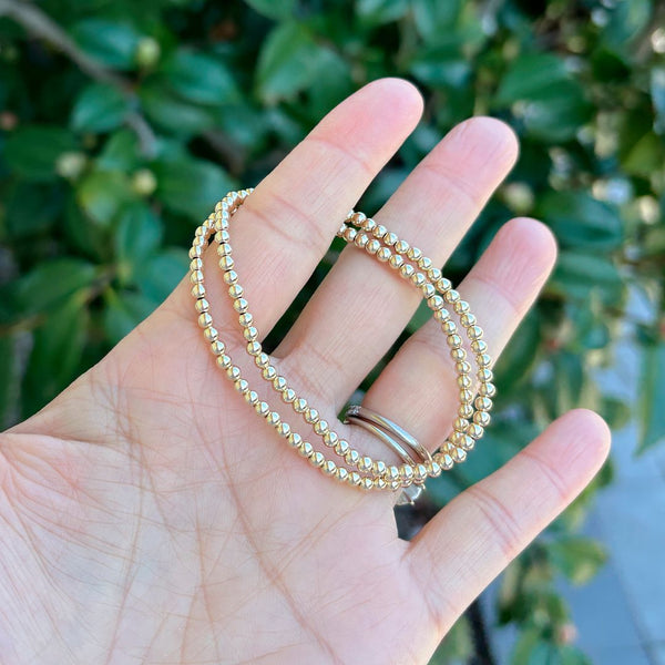 1pc Real 1/20 14K Gold Filled 3mm Round Bead Stretchy Chain Bracelet, 7 Inch, JB-13B