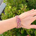 1 Strand Stretch Natural Pink Rhodonite Beaded Gemstone Bracelet, 6mm Beads, Length Selections: 7 inch/7.5 inch/8 inch