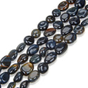 Natural Blue Tiger Eye Gemstone Oval Tumbled Pebble Beads, Irregular, 8mm to 11mm, Hole ID 1mm, 15 Inch/1 Strand, GZ12-28