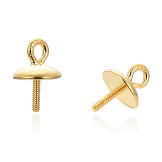 10pcs 925 Sterling Silver Screw Eye Pin Bails, Real 18K Yellow Gold Plated, Glue-on Pendant Connector, Cup Size Selections: 4/5/6/8mm