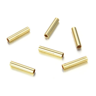 50pcs 925 Sterling Silver Crimp Tubes, Real 18K Yellow Gold Plated, Hole ID 1.5mm, Size Selections: 4x2mm, 5x2mm