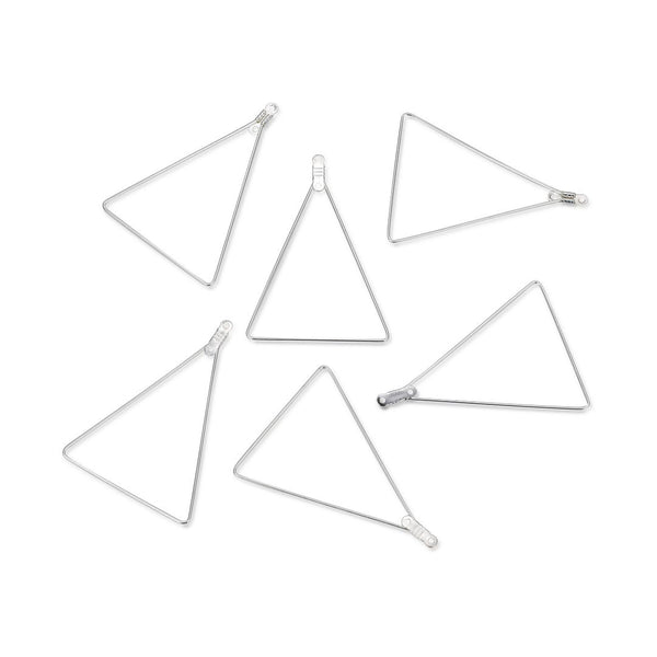 50pcs Triangle Beading Hoops, Sterling Silver Plated Brass, 0.7mm/21 gauge, 50mm Long, CF130-3