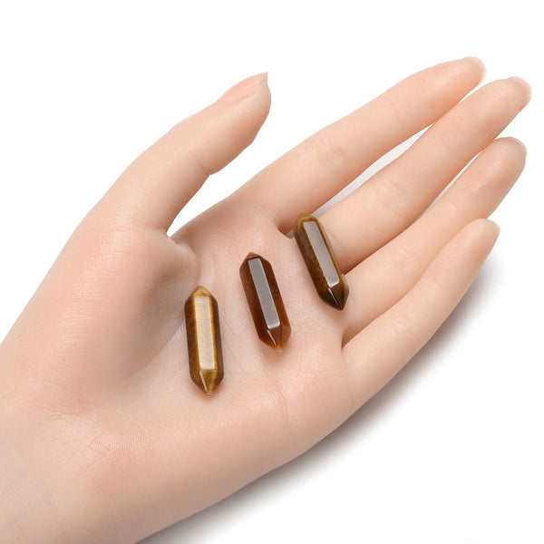 4pcs Natural Yellow Tiger Eye Double Point Gemstone Wand, 32mm Loose Cut Stones, G3P-E1