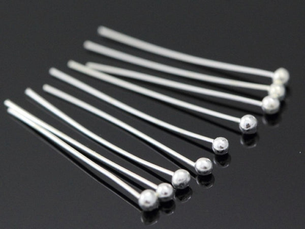 200pcs Ball Head Pins Headpins, Sterling Silver Plated Brass, 0.8mm/20 Gauge, Length Selections: 22mm/26mm/30mm/38mm/50mm