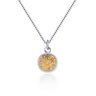 1pc Natural Druzy Crystal Pendant Necklace, Golden Champagne Round Disc Small Tiny Gemstone Pendant, 18 inch Stainless Steel Surgical Chain, GGP21-2