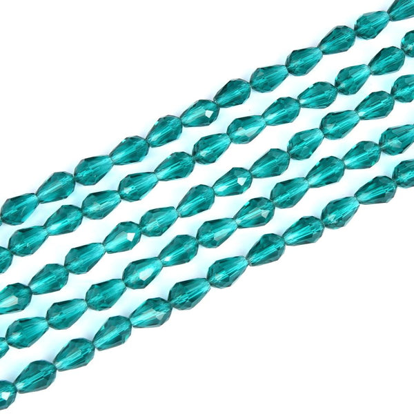 120pcs Creative Club Faceted Teardrop Crystal Glass Beads, Center Drilled, Emerald Green, 12x8mm, Hole ID 1mm, CCT-1224