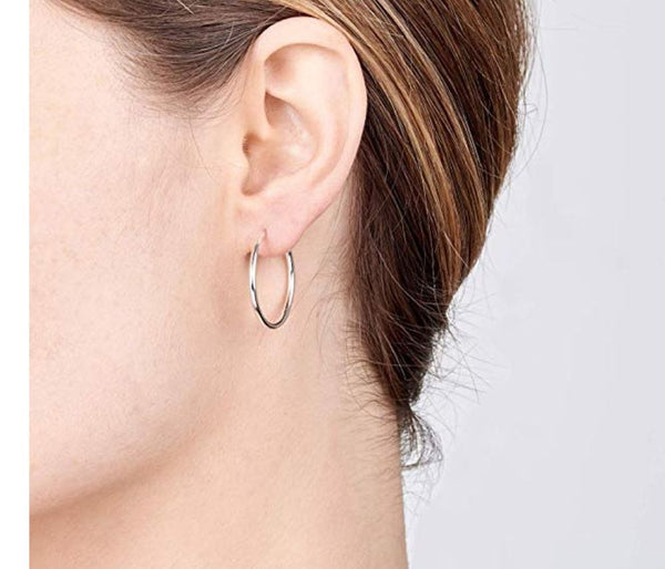 1 Pair Real 925 Sterling Silver Round Circle Hoop Earrings, 20mm/0.8 Inch, SSE86-2