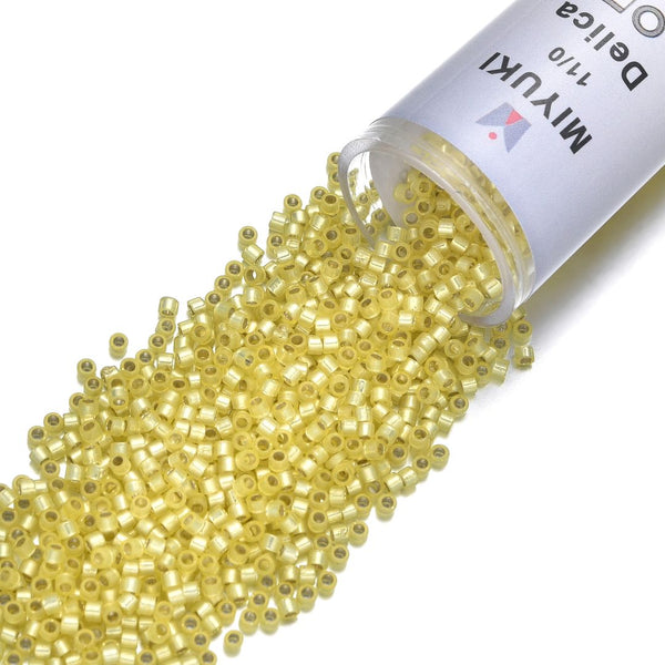 7.5g Miyuki Delica 11/0 Seed Beads, Translucent Silver-Lined Jonquil DB623