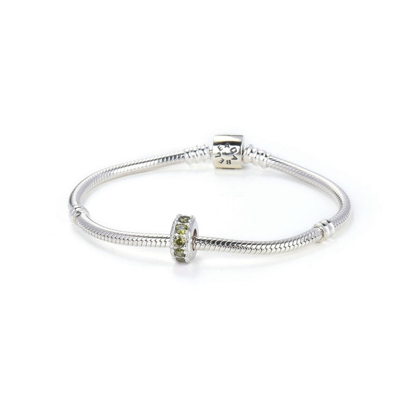 1pc 925 Sterling Silver August Birthstone Bead Charm, Green Peridot Cubic Zirconia CZ, 9.5x5mm, Hole ID 4.5mm, EC1-C8