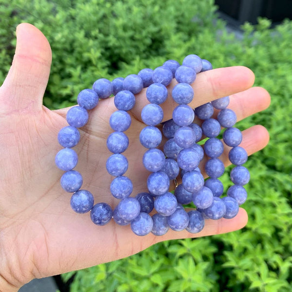 1 Strand Stretch Natural Opague Tanzanite Quartz Beaded Gemstone Bracelet, 10mm Bead, Length Selections: 7 inch/7.5 inch/8 inch/8.5 inch