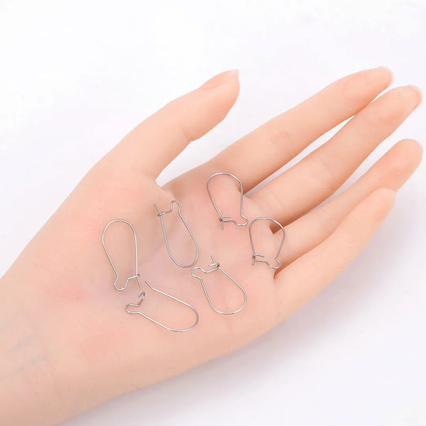 100pcs 316 Stainless Steel Kidney Earring Hooks – 0.8mm Wire (18mm/25mm/30mm/36mm/43mm)