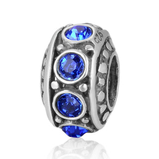 1pc 925 Sterling Silver September Birthstone Bead Charm, Blue Sapphire Cubic Zirconia CZ, 11x6.8mm, Hole ID 4.5mm, EC1-A9