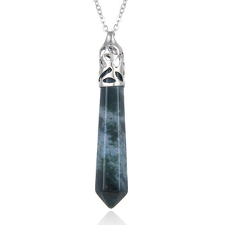 1pc Natural Indian Agate Hexagonal Pile Gemstone Pendant Necklace, 18 Inch Surgical Stainless Steel Chain, GGP-B6