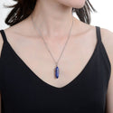 1pc Natural Blue Lapis Lazuli Gemstone Pendant Necklace, 18 Inch Surgical Stainless Steel Chain, GGP-E2
